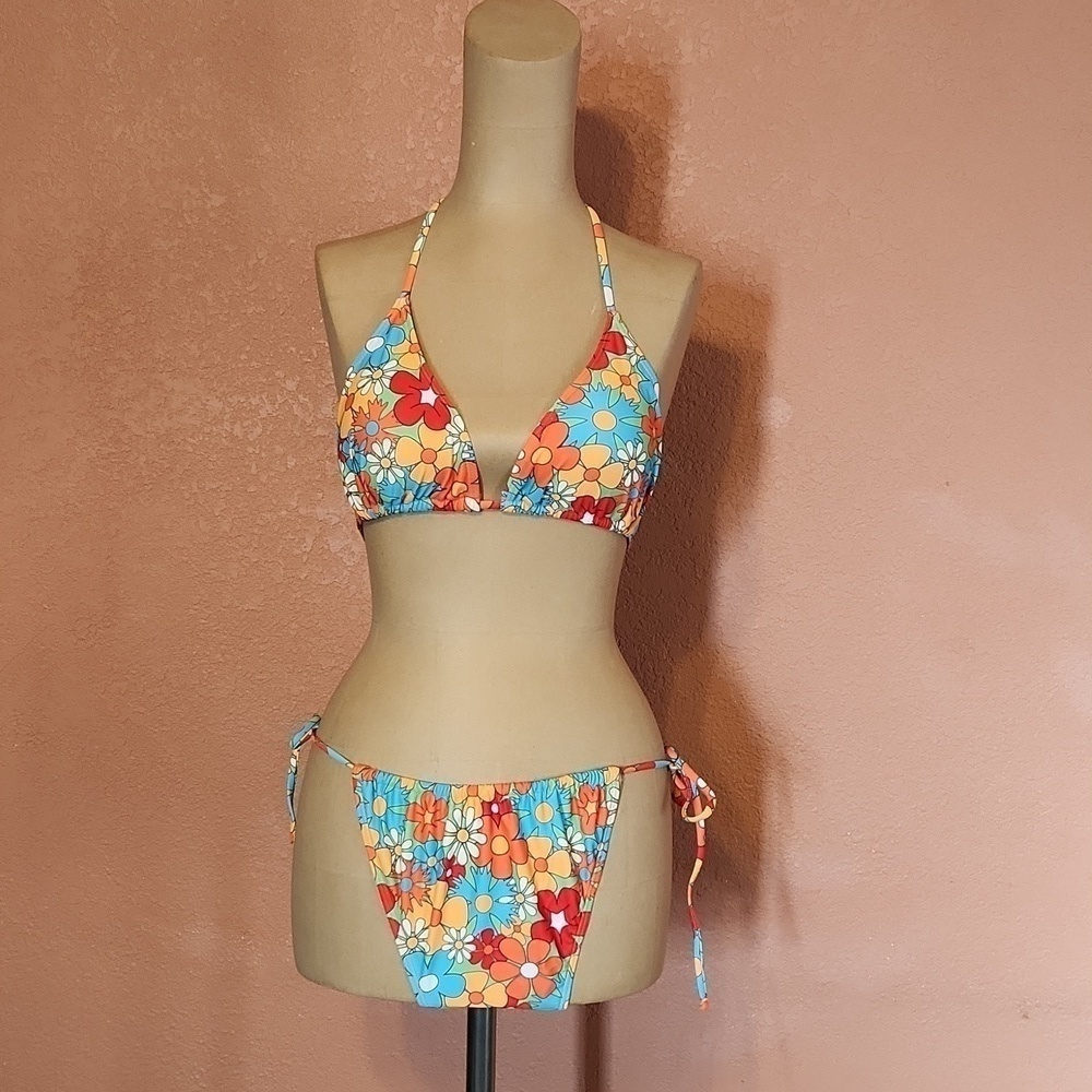 Flower bikini Two Piece Beach Pool Swim Travel Vacation Beach Orange Yellow - Picture 2 of 3